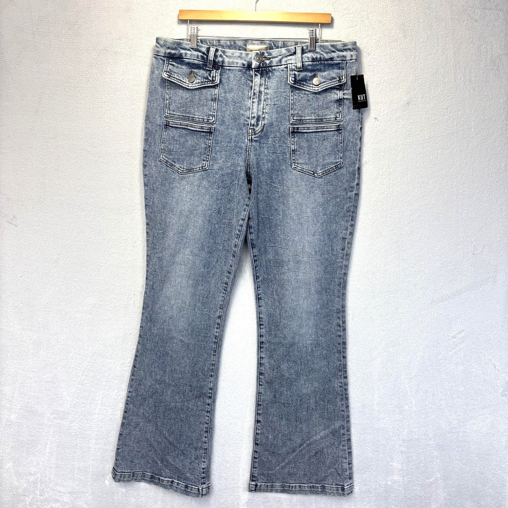 NWT KUT From The Kloth ANA High Rise Flare Jeans Womens 16 Blue Denim Pockets